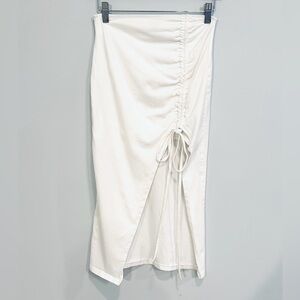 SHEIN Cream Pencil Midi Skirt with Ruched Tie Front